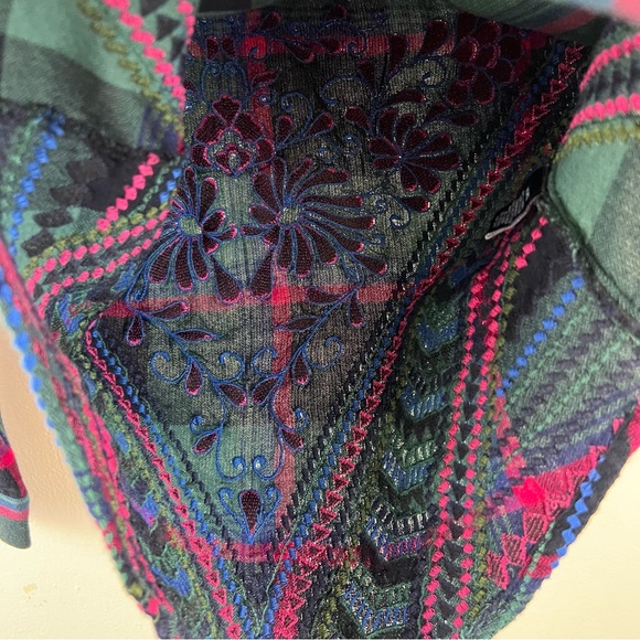 NWOT Tolani Collection Anthropologie Plaid Neon Floral Embroidered Button Down - Picture 6 of 13